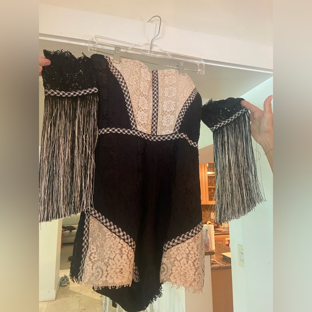 Black and beige lace Alexis romper